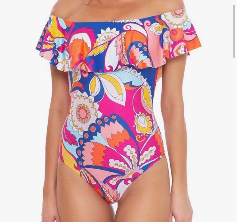 Trina Turk Women’s Sevilla Off Shoulder One Piece Swimsuit size 12